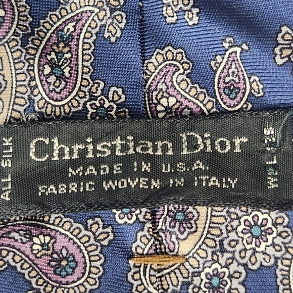CHRISTIAN DIOR Italian Silk Tie Blue Paisley Made USA - Picture 2 of 6
